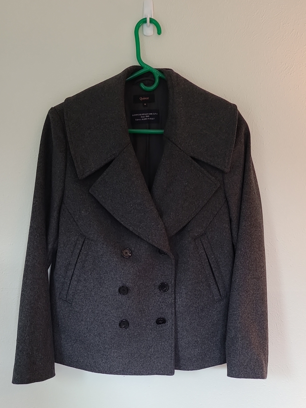 Quince Women's Dark Gray Double-Breasted Wool Peacoat